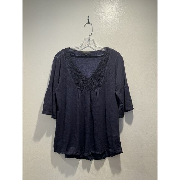 Sanctuary Tops - Sanctuary Size Small Crochet V Neck Top Boho Blue Tie Dye Hippie Navy V Neck
